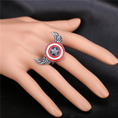 Captain America Shield Angel Wings Rotatable Ring