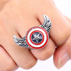 Captain America Shield Angel Wings Rotatable Ring